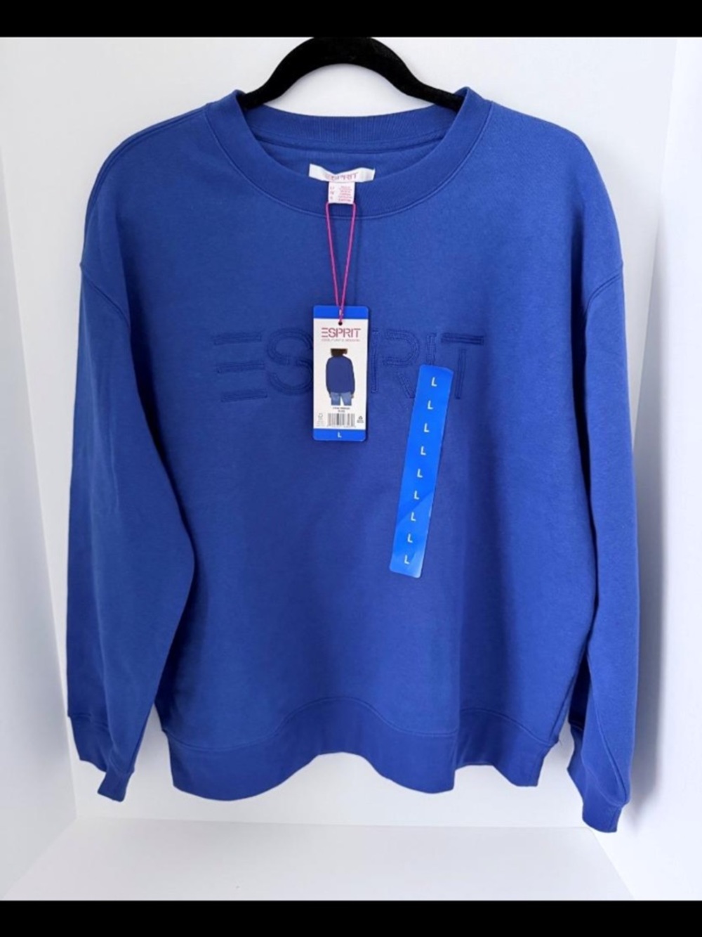 NWT Esprit Logo Fleece Crewneck Sweatshirt Royal Blue Viral Costco L